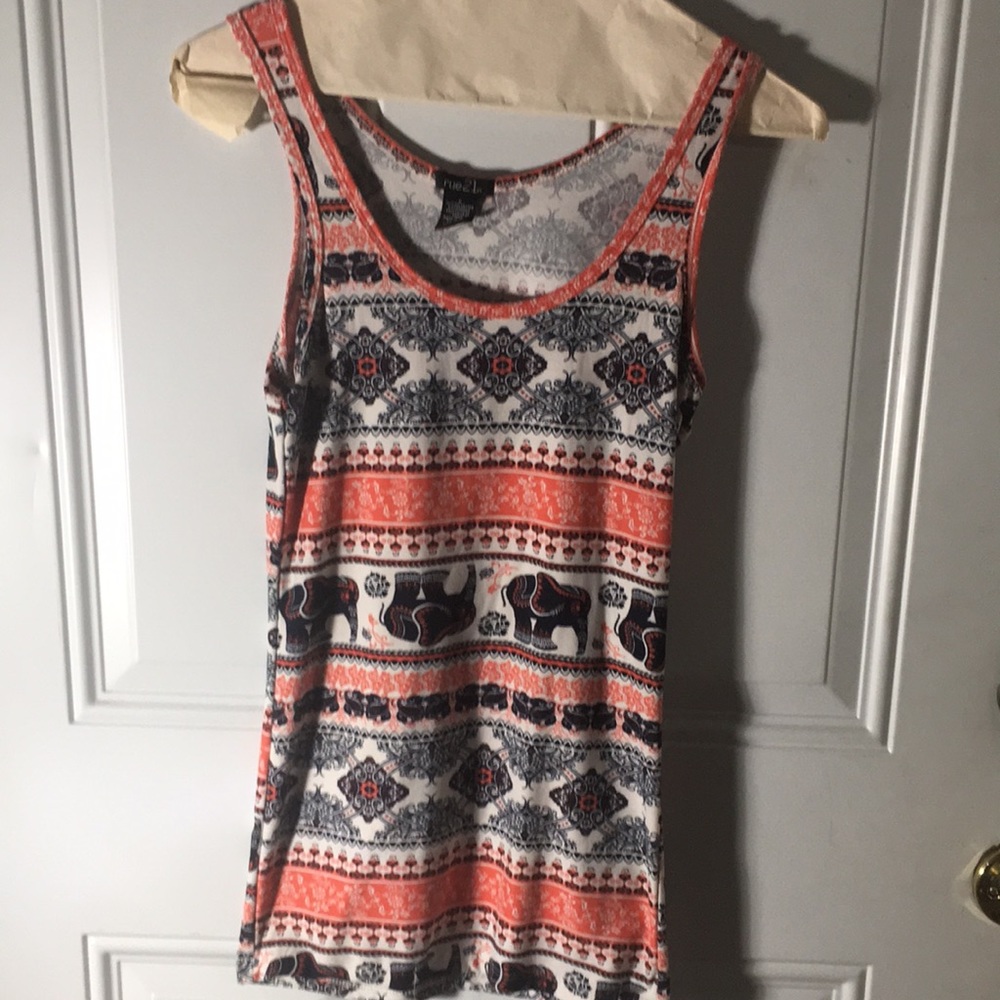 Rue21 blue white abs coral elephant design scoop neck tank top size Small